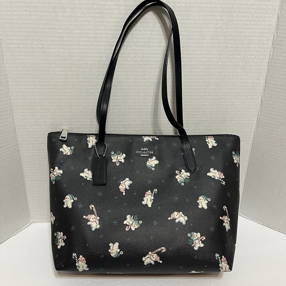 Coach Midnight Blue Zip Top Tote Purse Snowman Print Limited Edition C7255 NWOT
